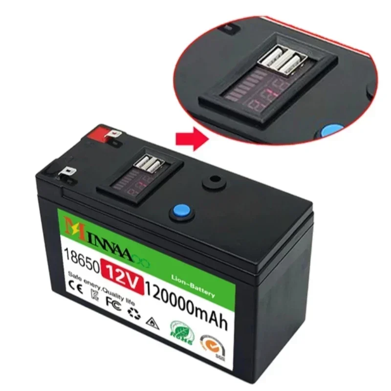 

12V Portable Rechargeable Battery 120Ah For LiFePO4 Lithium Battery Built-in 5V 2.1A Usb Power Display Port Charging