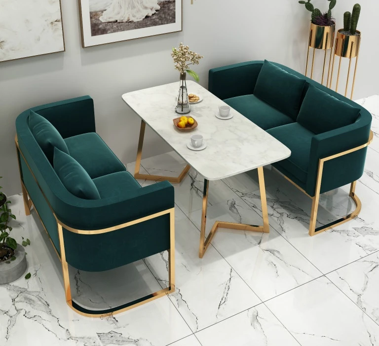 Casual and minimalist reception of card seat sofa, dessert tea restaurant, two person sofa, table and chair combination