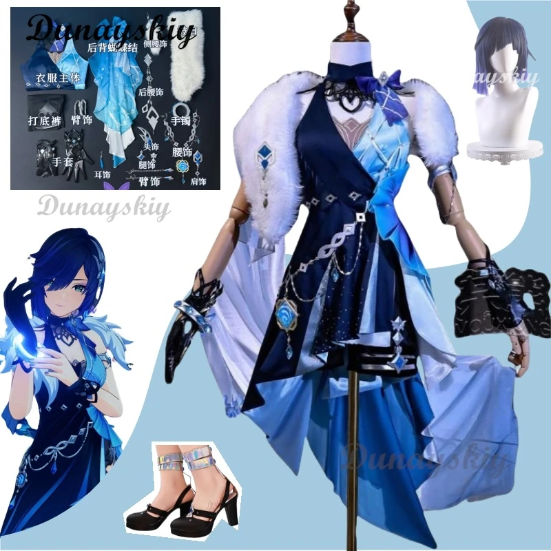 

Костюм Genshin Impact Yelan Hydro Spy — элегантный полный комплект с париком и перчатками | Аниме Хэллоуин Косплей Наряд