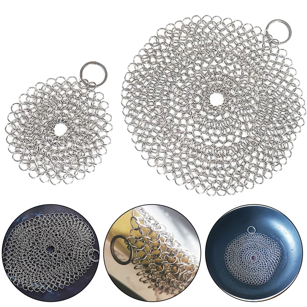 316 Stainless Steel Chain Cleaning Brush 4 Or 7 Inch Cast Iron Cleaner Chain Mail Scrubber Brush Pan Net Kitchen Supplies