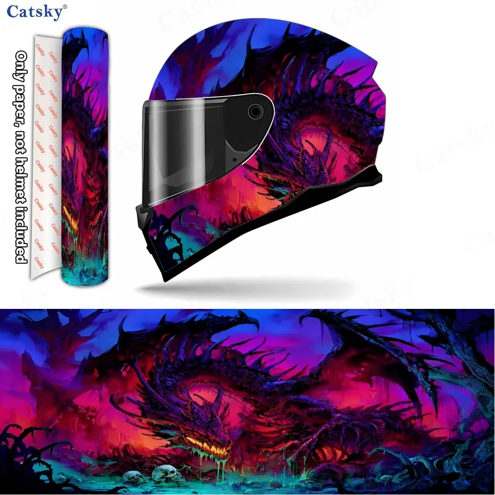 

Neon Ghostly Bone Dragon Helmet Vinyl Wraps, Waterproof Scratch-Resistant Full Face Helmet Decals, Durable PVC Decoration Protec