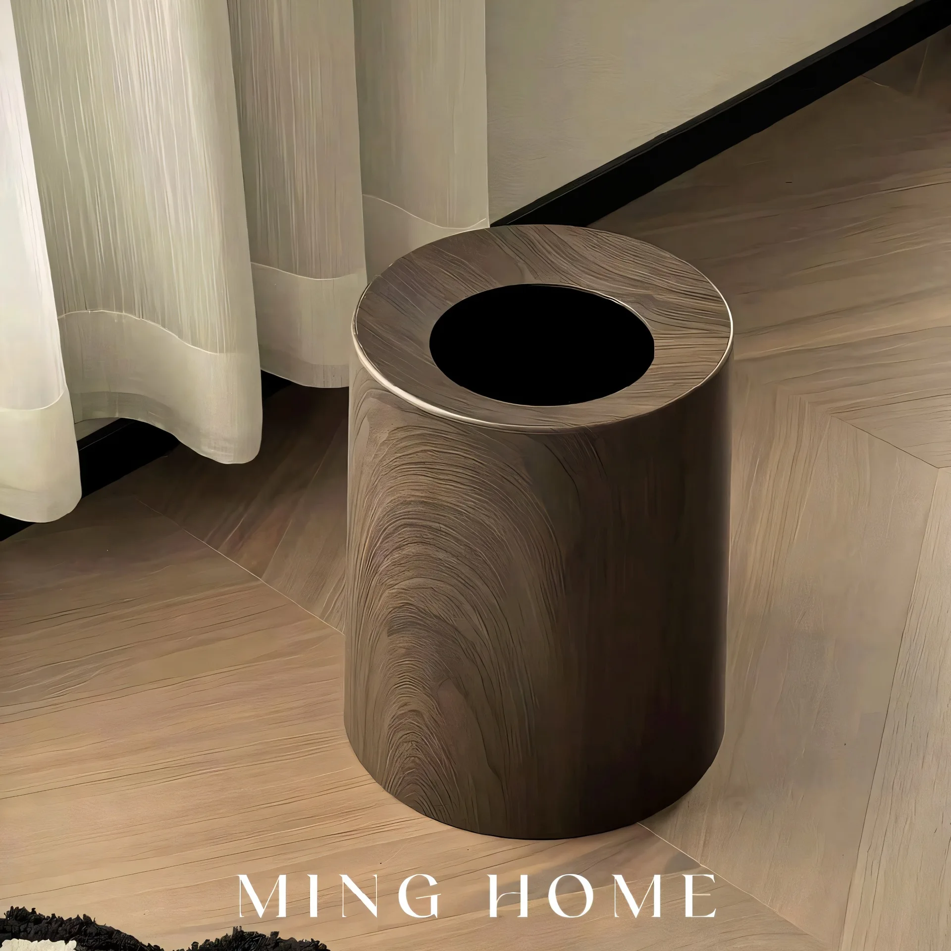 

Wood Grain Trash Can High Value Medieval Style Living Room Household Kitchen Bathroom Toilet Light Luxury Large Paper Basket