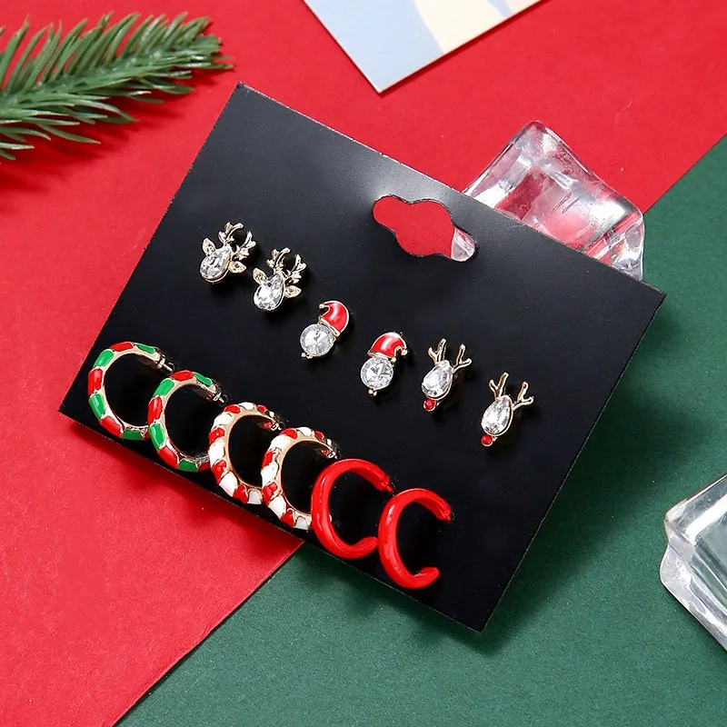 6/9Pairs Christmas Earrings Set Snowflake Santa Claus Tree Deer Bell Gloves for Women Girls Party Holiday New Year Jewelry Gifts