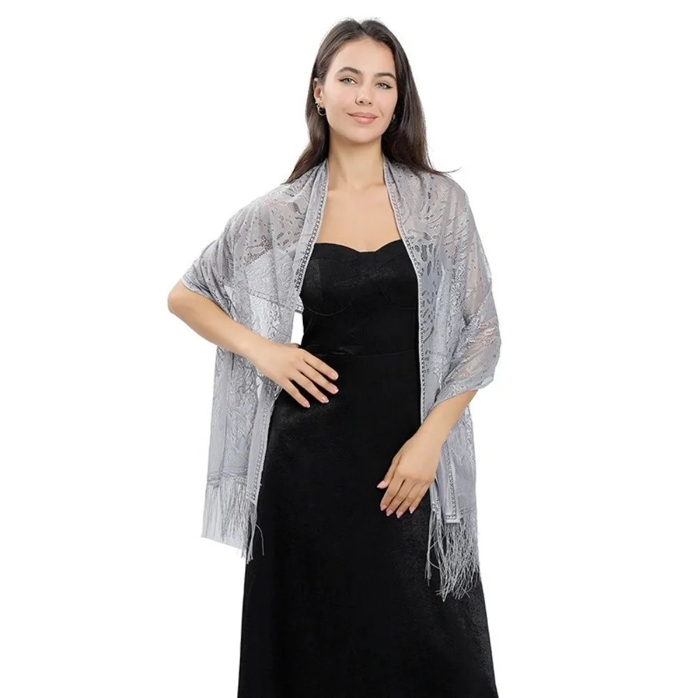Tassel Patchwork Women Tulle Shawl Hollow Lace Multicolored Evening Prom Cape Cardigans Mantilla Lace Veil Wedding Accessories