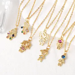 FLOLA Mini Crystal Boy and Girl Necklaces for Women Gold Plated Figure Necklaces Small Jewelry nkeb056