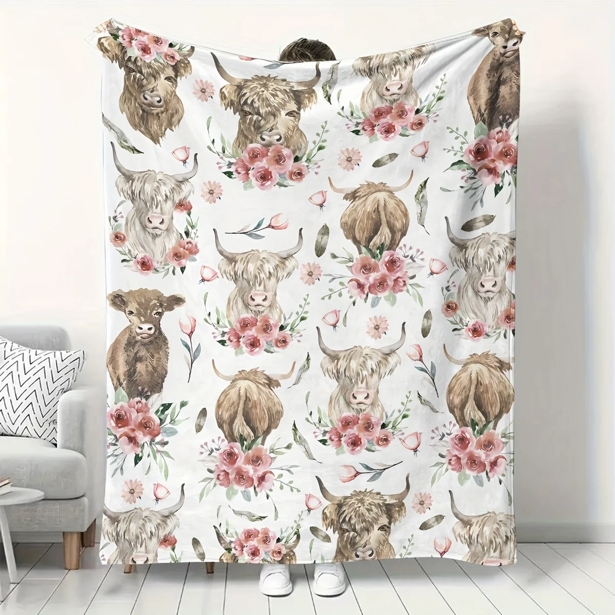 

Highland Cow Bed Blanket Flannel Lightweight Soft Comfortable Blankets Bedding Sofa Office Bed Camping Travelling Blanket