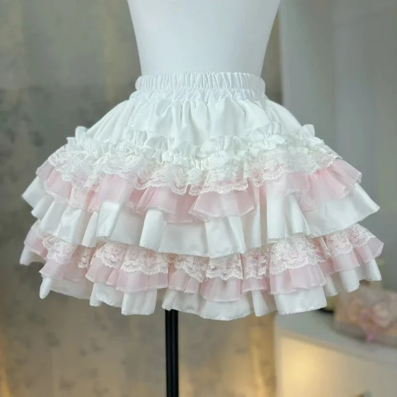 Princess Vintage Cake Skirt  Sweet Kawaii Women Cute Lace Ruffles Party Mini Skirts Harajuku Y2k Faldas Mujer