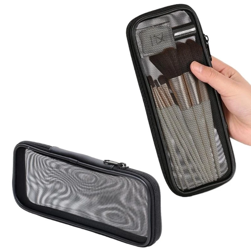 50LE Stylish Mesh Cosmetic Toiletry Bag Makeup Brushes Travel Case for Men and Women