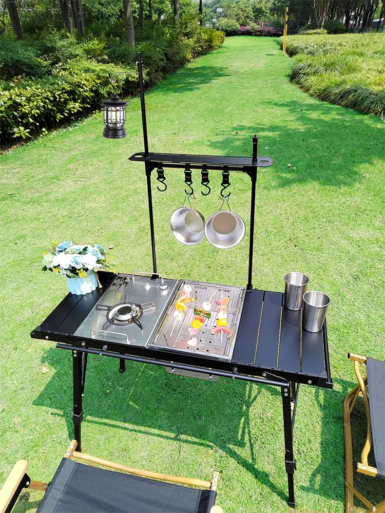 Lohascamping Lightweight Camping Folding Multifunctional IGT Table Roll Brazier Table Adjustable Leg Desktop Burner BBQ Table