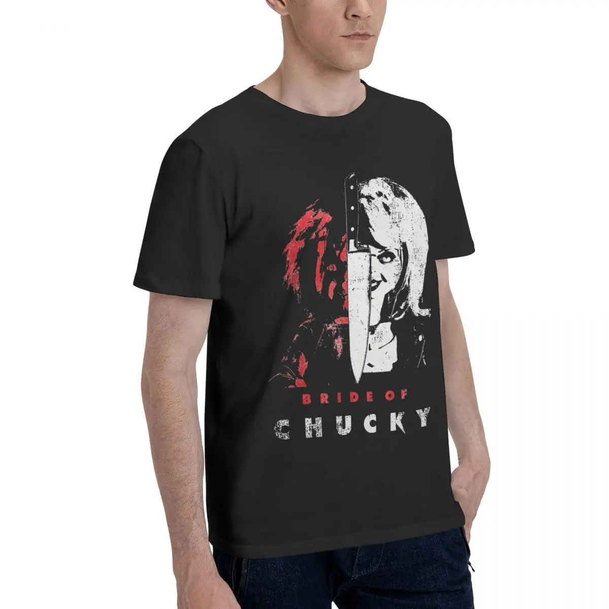 Casual Chucky Horror Doll Split Portrait T-Shirt for Men O Neck Cotton T Shirts Horror Movie Short Sleeve Tees Plus Size Clothes