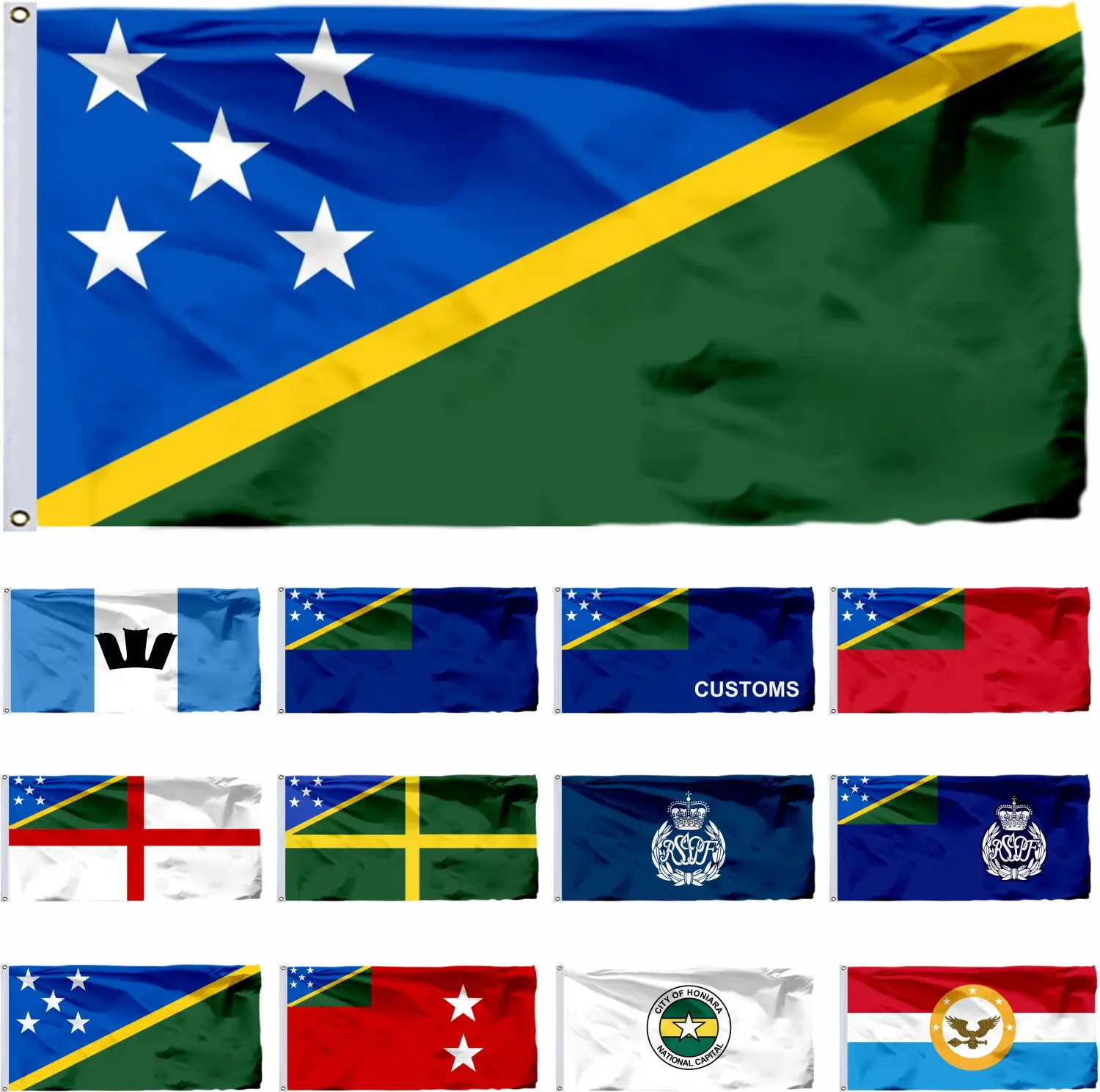 Royal Solomon Islands Police Force Flag 3X5FT Customs Ensign Banner 90X150CM Temotu Province 21X14CM Malaita 3X6FT Honiara