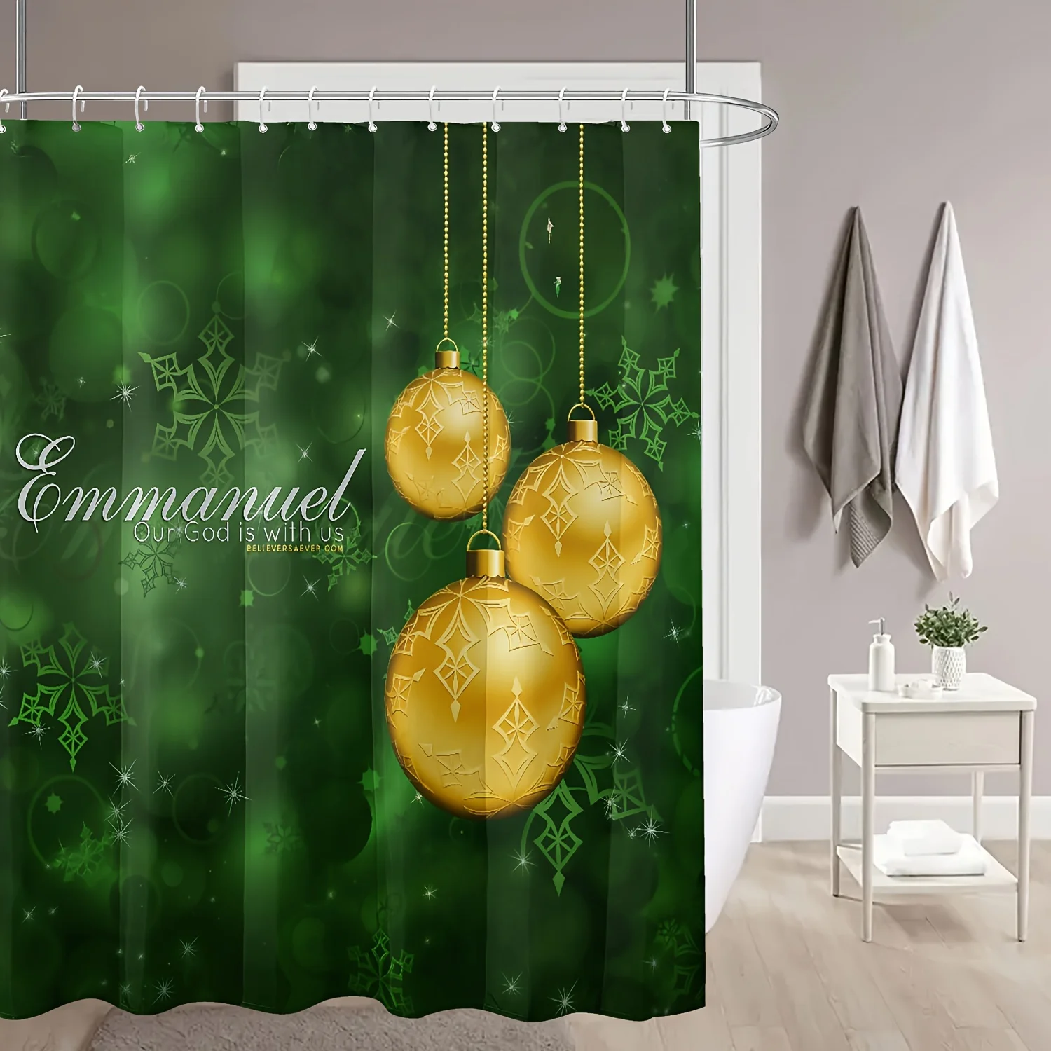 مجموعة ستائر دش عيد الميلاد مع خطافات، ستارة حمام من البوليستر مع ندفة الثلج إيمانويل وتصميم الزينة، ديكور موسمي