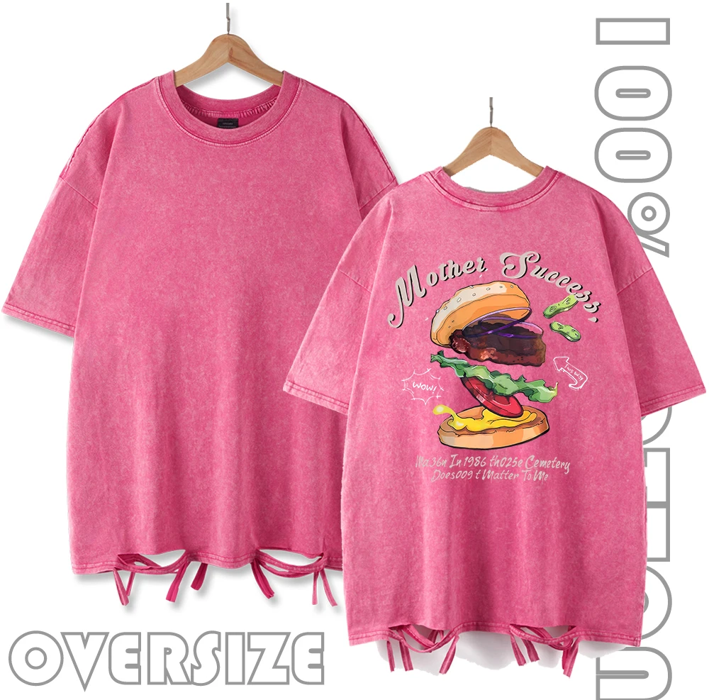 

Delicious Hamburger Washed Holes Women T-Shirts Summer Comfortable Short Breathable Casual Clothes Unisex Cotton Tee Tops