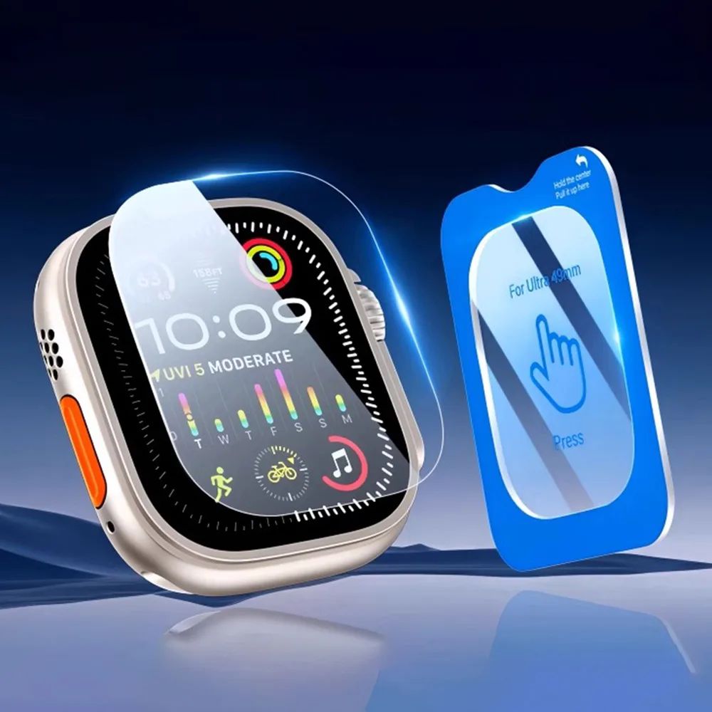 Displayschutzfolie für Apple Watch Ultra 2 3 49 mm, wasserdicht, automatische Ausrichtung, Installation aus gehärtetem Glas, Vollfolie, iWatch Ultra 49