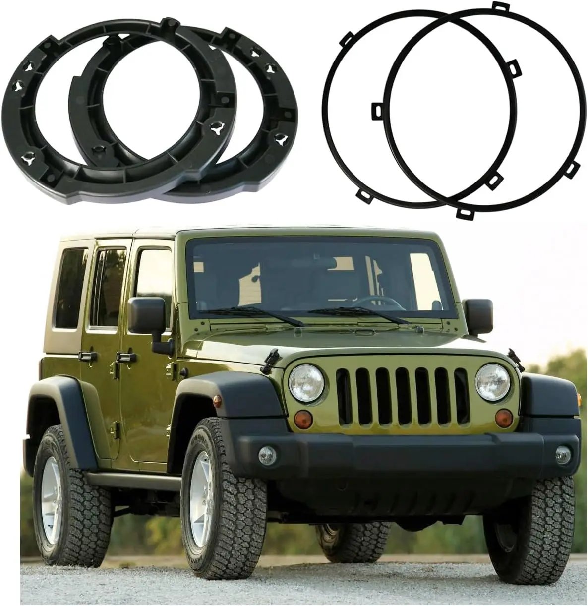 7 Inch Round Headlight Mounting Bracket Retaining Ring Black with Headlight Metal Ring Left and Right For 07-17 Jeep Wrangler JK
