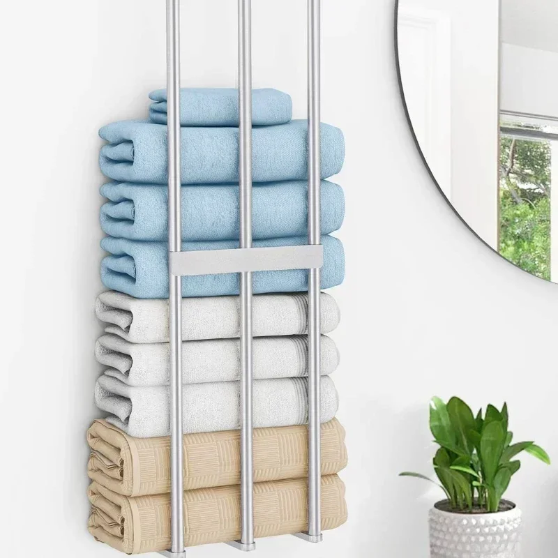 Bathroom Towel Storage Shelves Metal Washcloth, Light Luxury Wall Mounted Organizer, Three Color Options