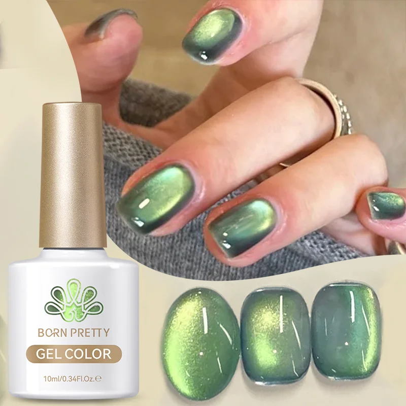 BORN PRETTY 10 ml grüne Farbe Katze magnetischer Gel-Nagellack Ultra Shine Semi Permanent Soak Off UV Gel Maniküre Nail Art Lack