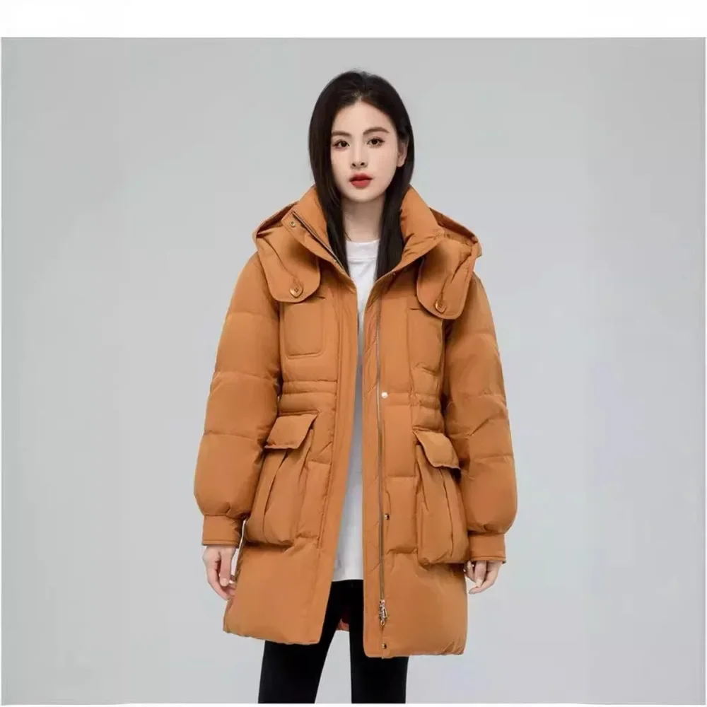 Casual Loose Thick Warm Female Outwear 2024 Women White Duck Down Jacket Hooded Autumn Winter Warm Oversize Puffer Coat