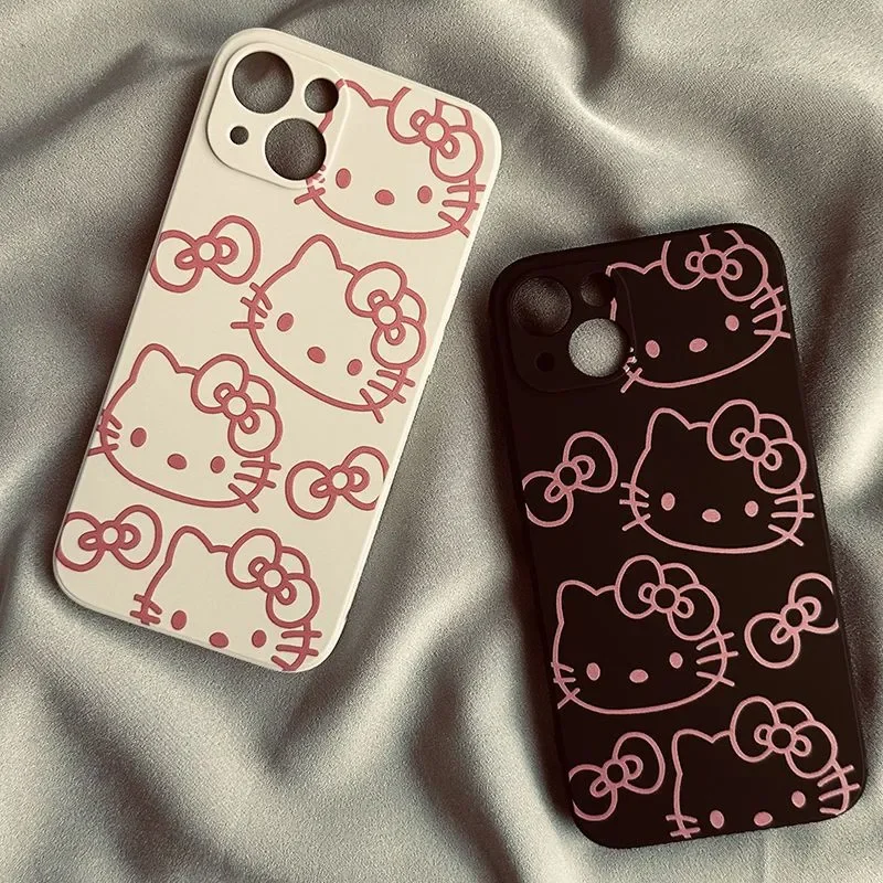 Kawaii Sanrio Hello Kitty Cute Phone Case for iPhone 16 15 14 13 12 11 Pro Max XR XS Max 7 Plus Y2K Creative Silicone Soft Cover