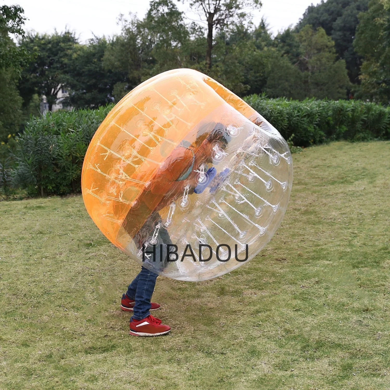HIBADOU 레드 버블 축구공, TPU 인간 팽창식 범퍼 버블 볼, 팽창식 바디 Zorb 볼, 직경 5 인치 (1.5m)