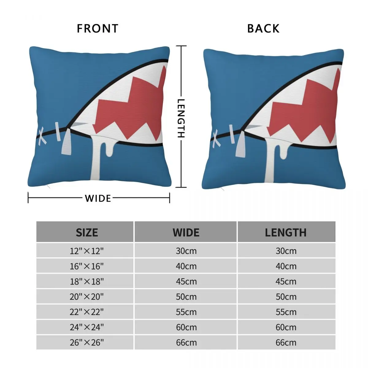 Gawr Gura Shark Mouth Square Pillowcase Pillow Cover Polyester Cushion Zip Decorative Comfort Throw Pillow for Home Car