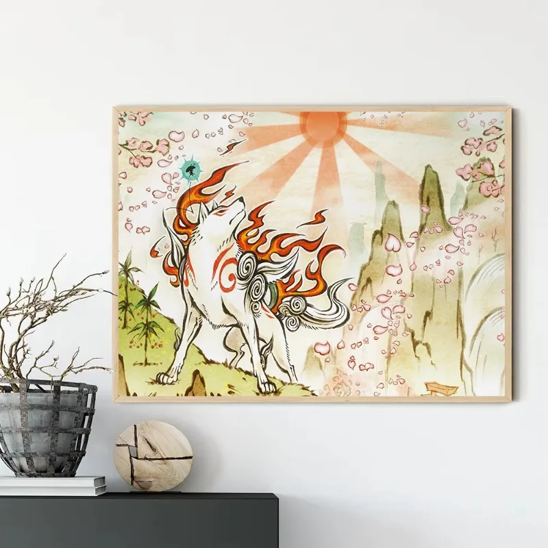 Action Adventure Game Okami Poster Wolf Japanese Gods Ink Painting Style Anime Canvas Picture Wall Art Living Room Home Decor