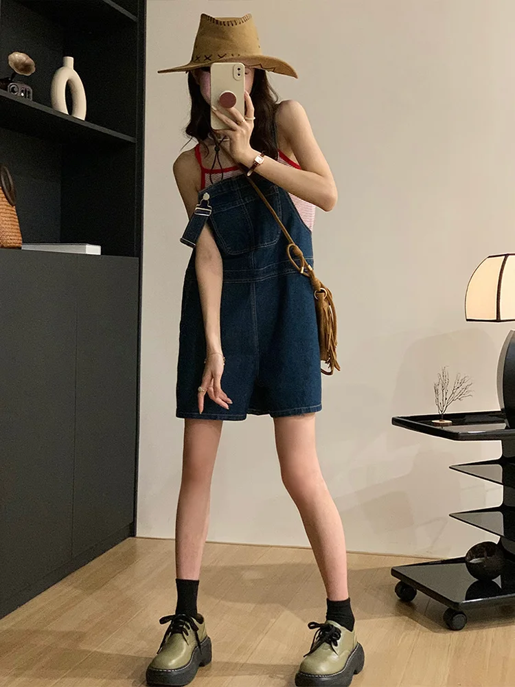 Pagliaccetti di jeans da donna Tute di jeans Tute da donna Patchwork da lavoro floreale Midi Ragazze vintage Comode spalle drappeggiate a pois