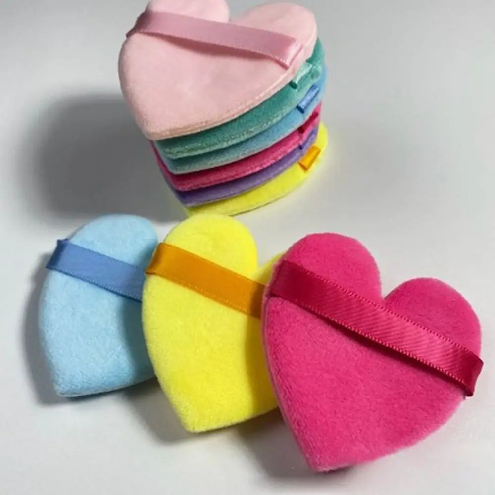 5 pezzi di cuscini per dita del settore lavabili a forma di cuore/rotondo multicolori velluto bagnato asciutto usato spugna mista soffio cosmetico riutilizzabile