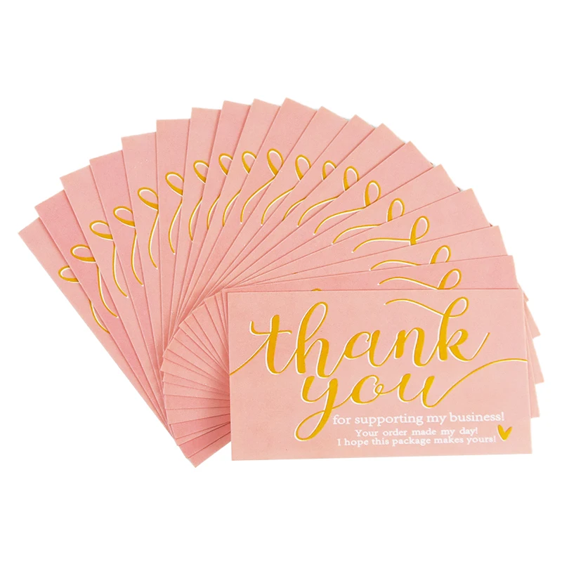 50pcs Pink Black Thank You For Supporting My Business Small Shop Gift Decor Greeting Card Appreciation Labels Packaging Supplies