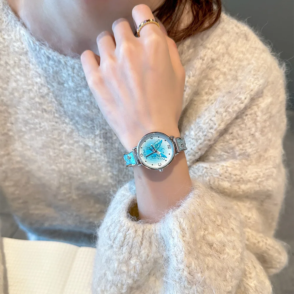 ساعة يد نسائية بسوار، ساعة يد بمزاج حالم رمادي، ساعة كوارتز فاخرة خفيفة، ساعة يد كوارتز عصرية.