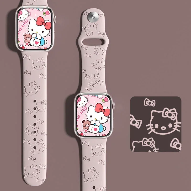 Engraved Hello Kitty Strap for Apple Watch Band 49mm 44 40mm 45 41mm 38 42mm Silicone Bracelet iWatch Se 2/3/4/5/6/7/8/9/Ultra