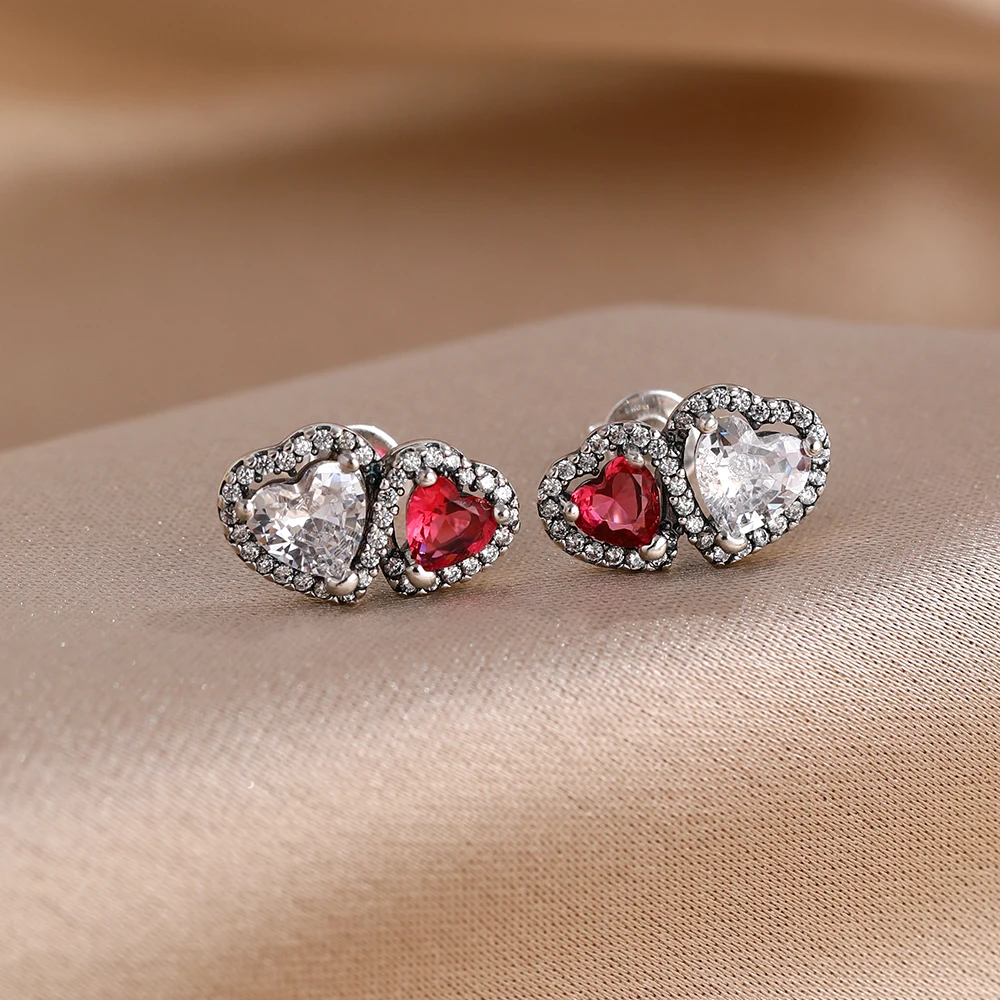 S925 Silver Colorful Love Zircon Blue Green Red Color Matching Cupid Heart Exquisite Mini Daily Earrings Girl's Best Friend Gift view 4