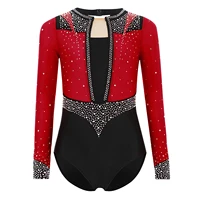 Leotardos de gimnasia rítmica con diamantes de imitación brillantes para niñas, mono de manga larga, Ropa de baile, patinaje artístico, trajes de espectáculo escénico