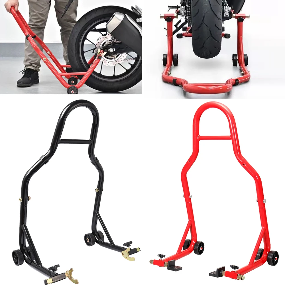 Juego completo de soporte para rueda trasera de motocicleta, soporte para rueda, marco de soporte para rueda automática, herramienta de reparación de neumáticos, color negro/rojo