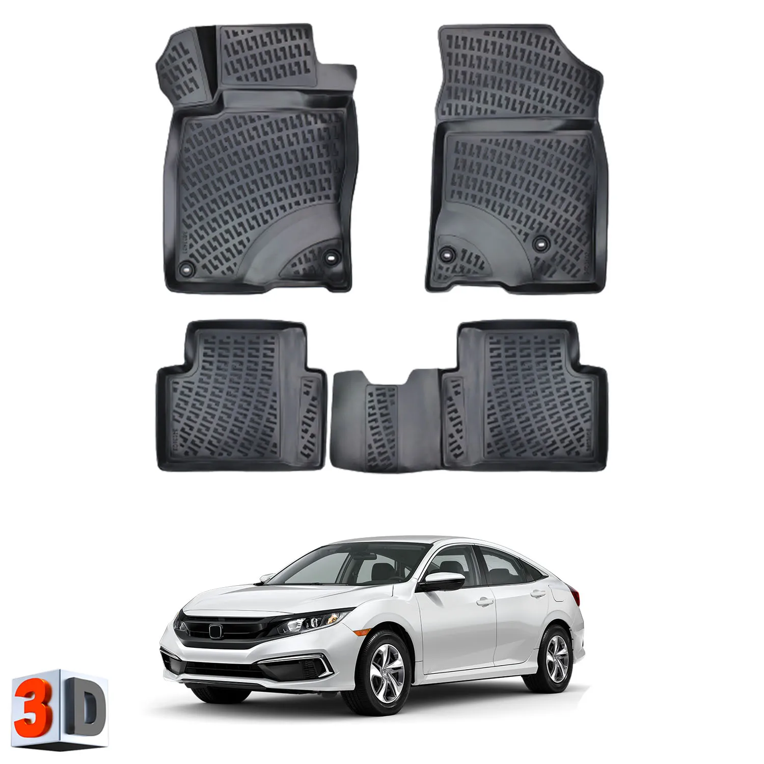 Honda Civic SD - (2021-2023) Floor Mats Liner Waterproof 3D - (Black)