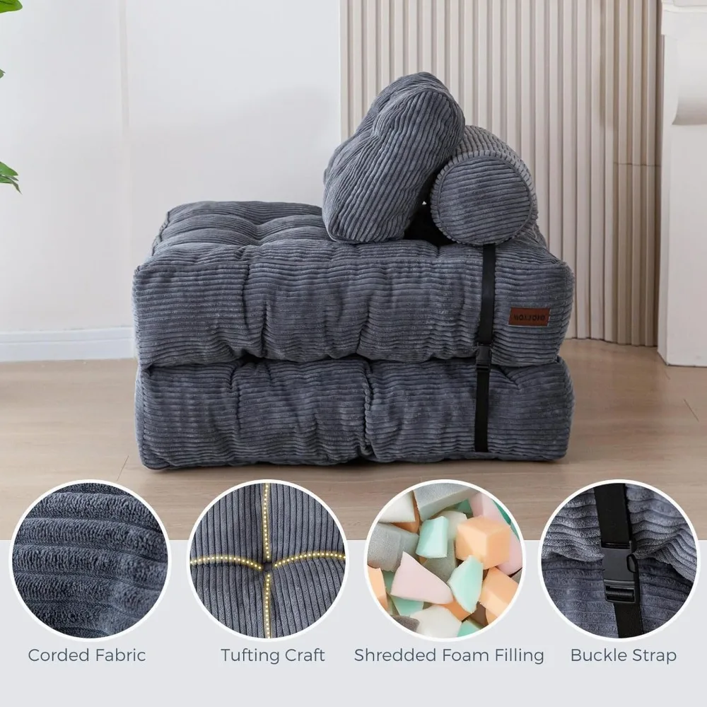 Folding Sofa Bed, Convertible Sleeper Chair with Pilow Foldable Matress with Back Support, Portable Fold Out Chair Bed Sofa