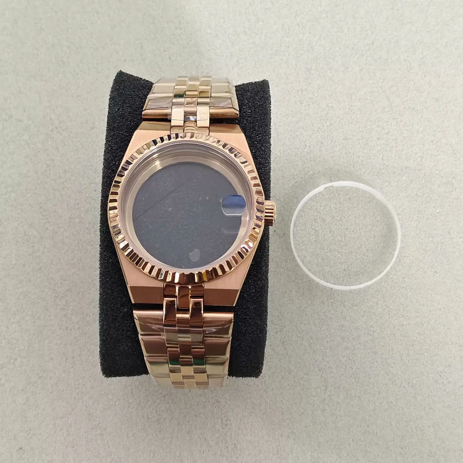 36mm PVD Plated Watch Case Transparent Back Magnifier Sapphire Crystal Fit 30mm Dial Fit NH35 NH36 Movement Watch Mod Parts