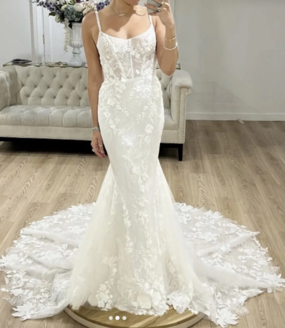 

Customized 2026 White Elegant Fishtail Skirt Wedding Lace Stickers Strap Decoration Vestido de Novia Suitable for Wedding