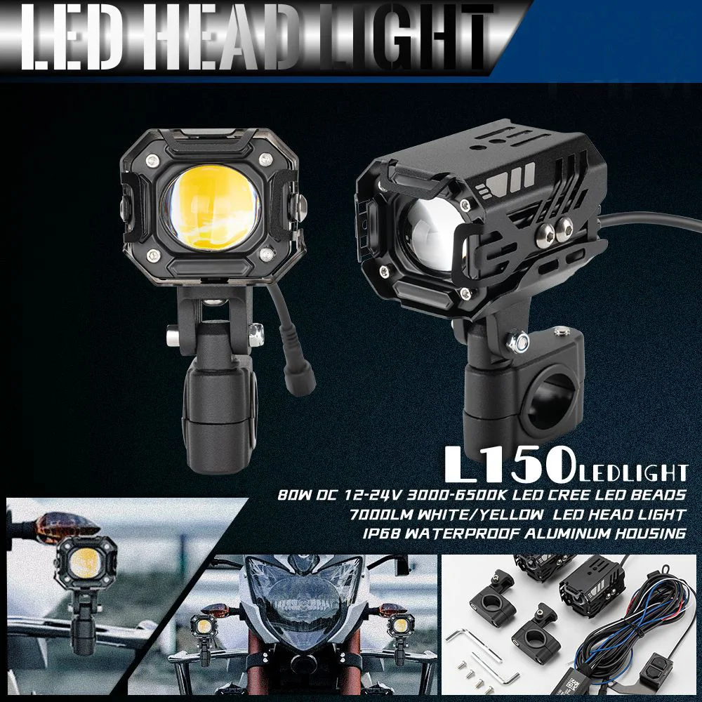 NewL150 Yellow/White/Flash LED Motorcycle Light Wireless Wired Switch Motorcycle Fog Light LED Auxiliary For BMW1200GS F800