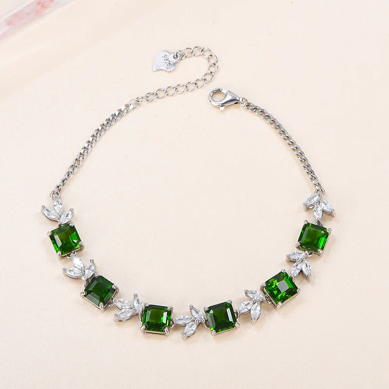 

Natural Premium Gem Diopside 925 Sterling Silver Shaped Engagement Bracelet