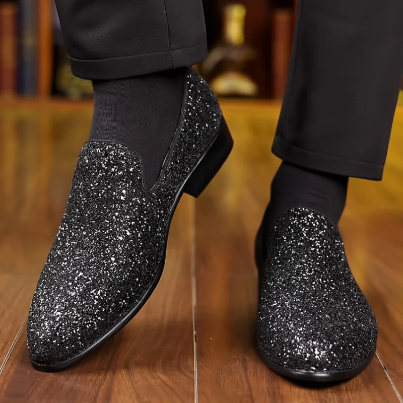 Luxury Loafers Men Shoes Gold Silver Sequin Wedding Shoes Fashion Designer Slip on Flats High Quality Men Formal Party Shoe New