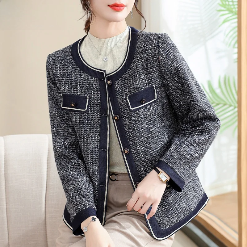 

Faionable Small Fraance Sle Jaet Autumn Wear for Mom Middle-Aged And ly Women Loose Fit ort Coat with kets