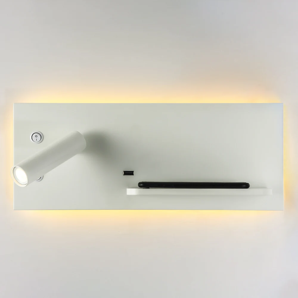 SANDYHA USB Carregamento Sem Fio Moderna Lâmpada de Parede LED Luminária Interior para Leitura de Quarto e Noite Multifuncional