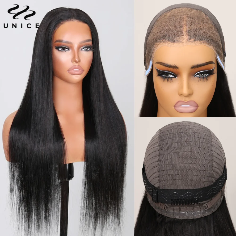 UNice Pre Everything Self Adhesive 13x4 Lace Front Wig Pre Cut Pre Bleached Straight Lace Front Human Hair Wigs Ready To Wear