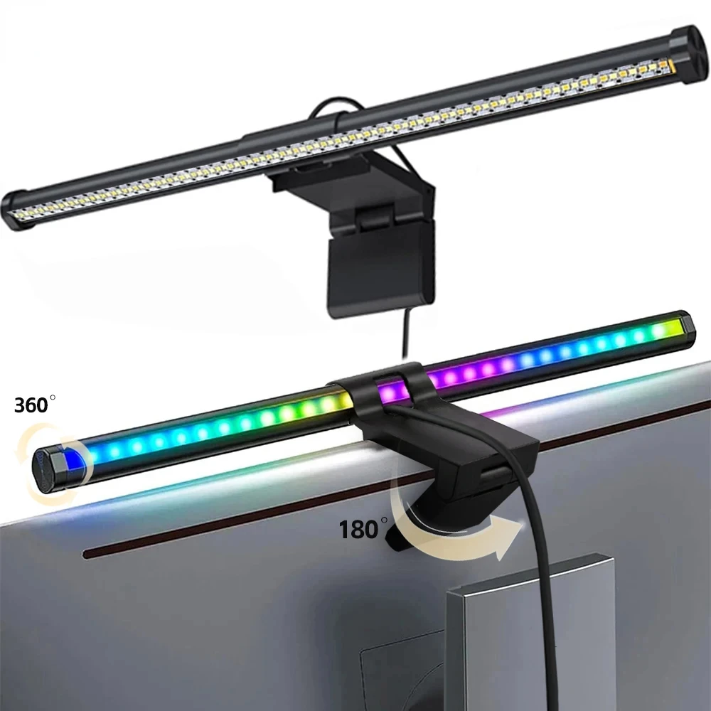 

LED Monitor Light Bar Computer Screen Hanging Lights RGB Atmosphere Table Lamp For Work Study Read Gaming Dimming Lighting 44cm