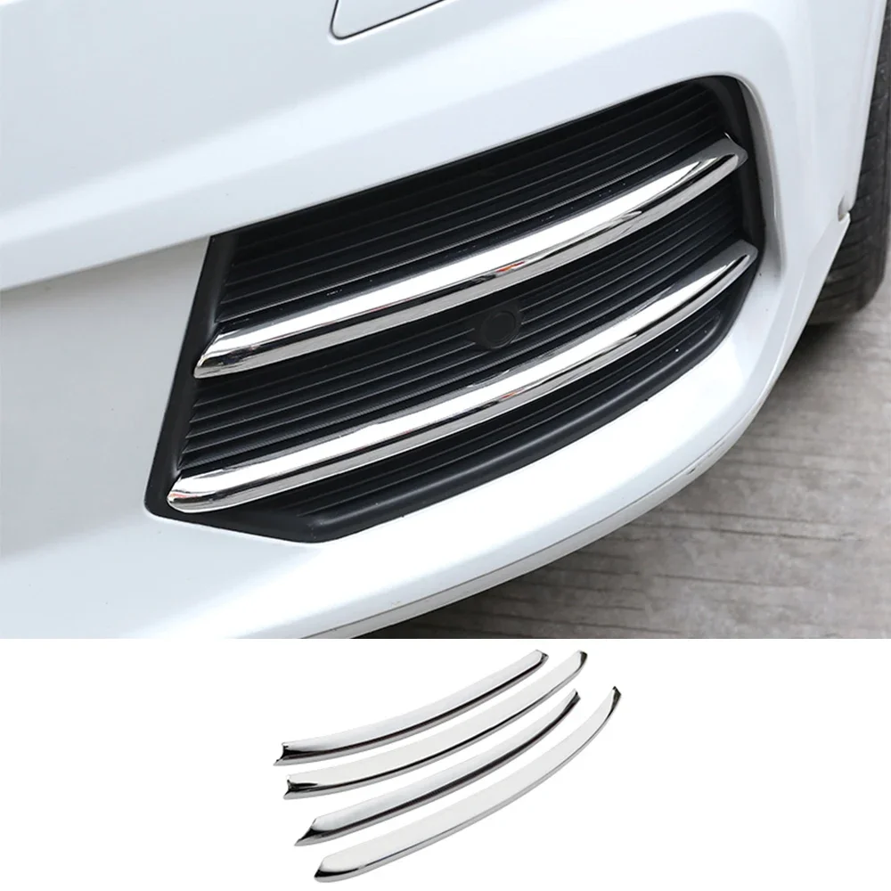 4pcs Car Front Fog Lamp Grille Grid Sticker ABS Plating Trim Bright Silver Decor For Audi Q3 2016 2017 Auto Exterior Accessories