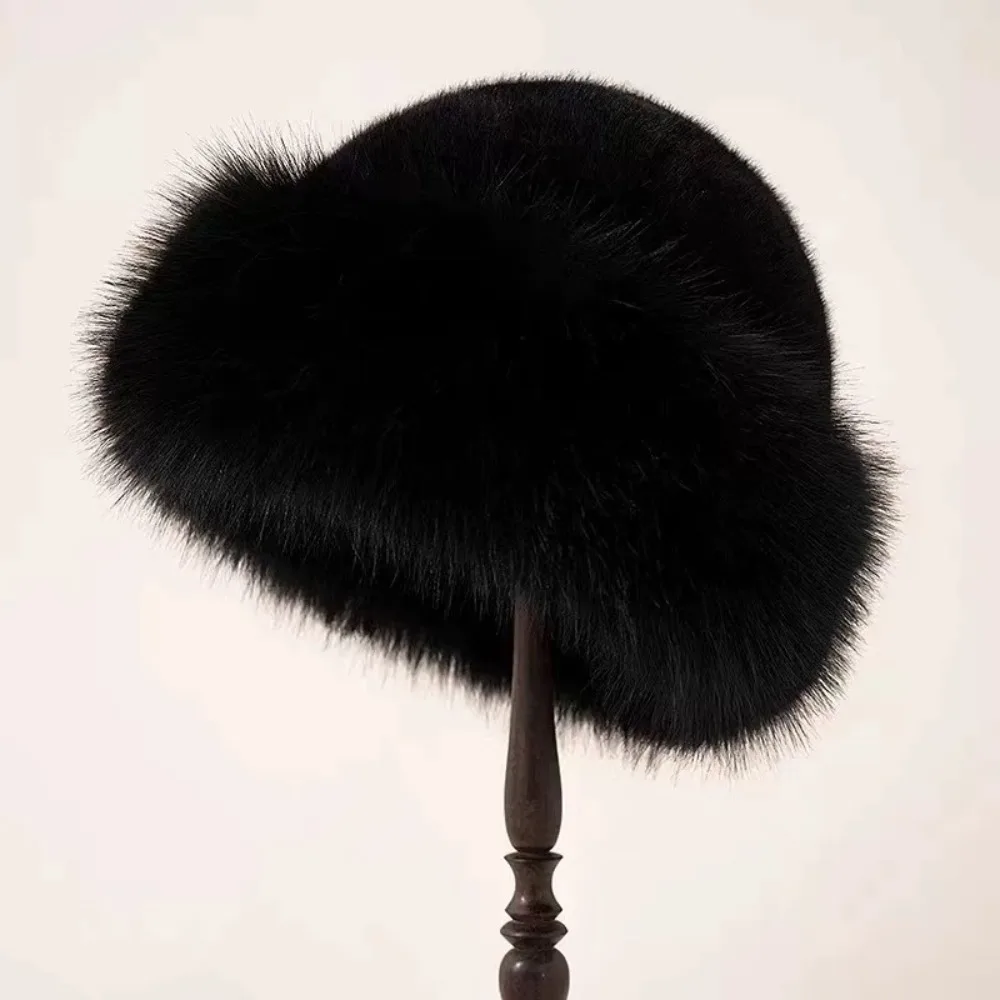 

Sweet Warm Cap Faux Fur Mink Hat Bucket Hat Solid Color Plush Basin Cap Korean Style Solid Beanie Apparel Accessories