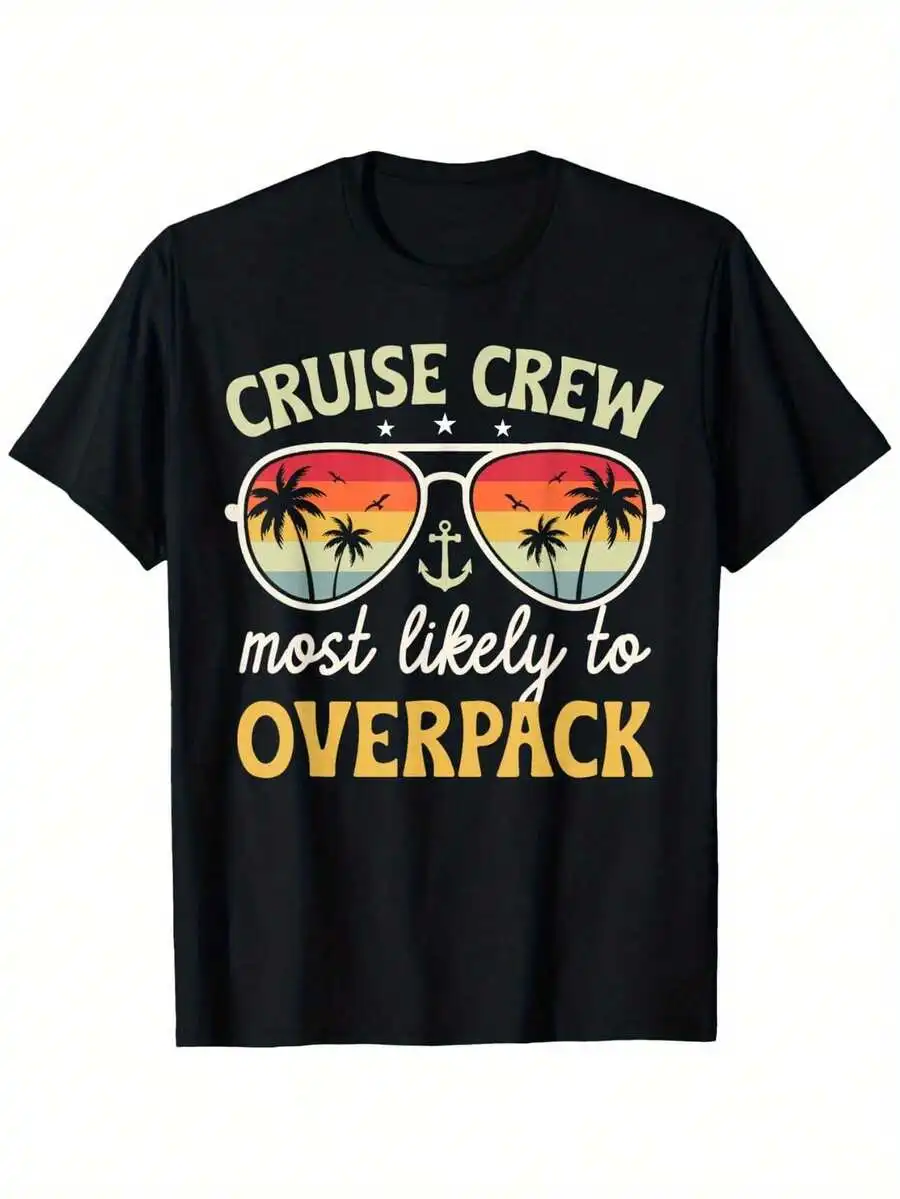 

Funny Cruise Crew Most Likely To Overpack T-Shirt For Adults Casual Round Neck Short Sleeve Summer Tee With Palm Tree Anchor