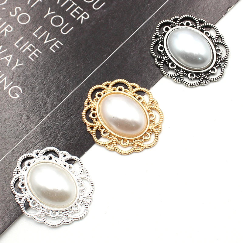 10Pcs 25 * 29MM Oval Retro Pearl Alloy Accessories Diy Wedding Dress Headwear Gift Box Decoration Accessories