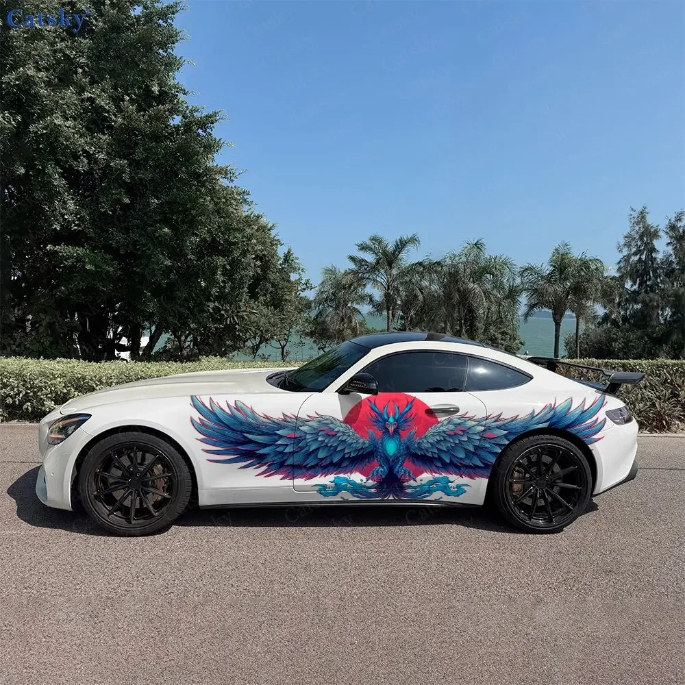 2pcs Colorful Phoenix Car Side Wraps, Self-Adhesive PVC Waterproof & Scratch-Resistant Stickers, Car Accessory Gift